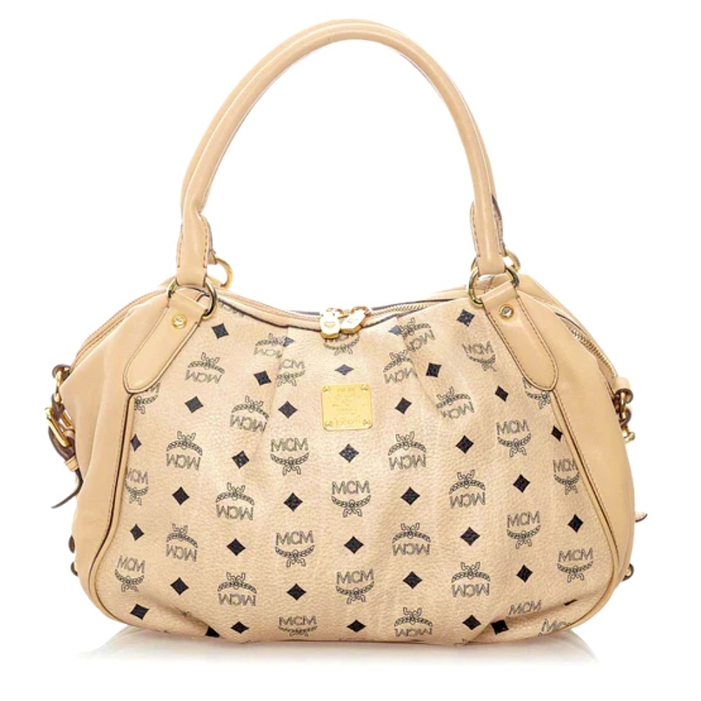 MCM Beige Visetos Leather Tote Bag